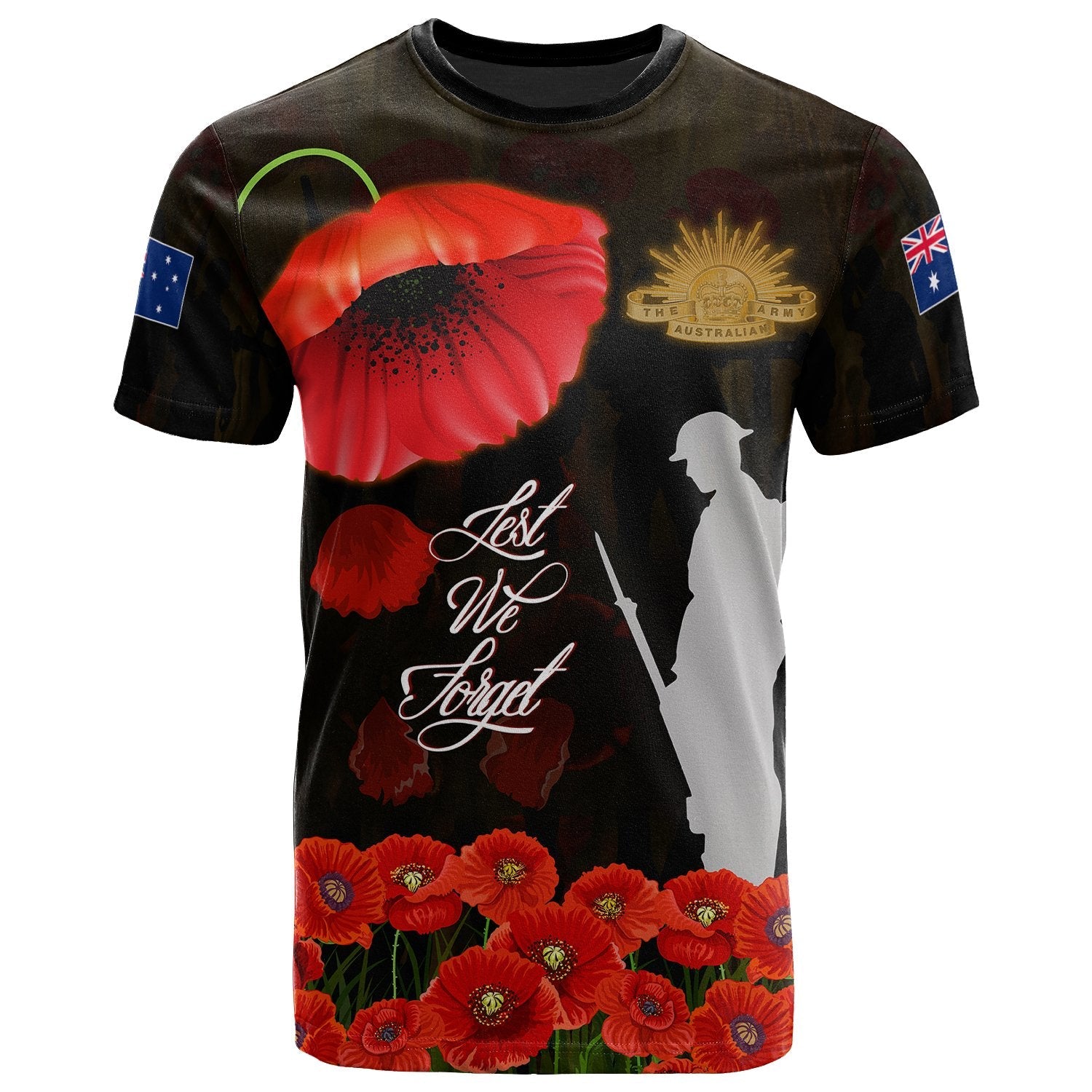 ANZAC T shirt - Remembrance Poppy Flowers - Vibe Hoodie Shop