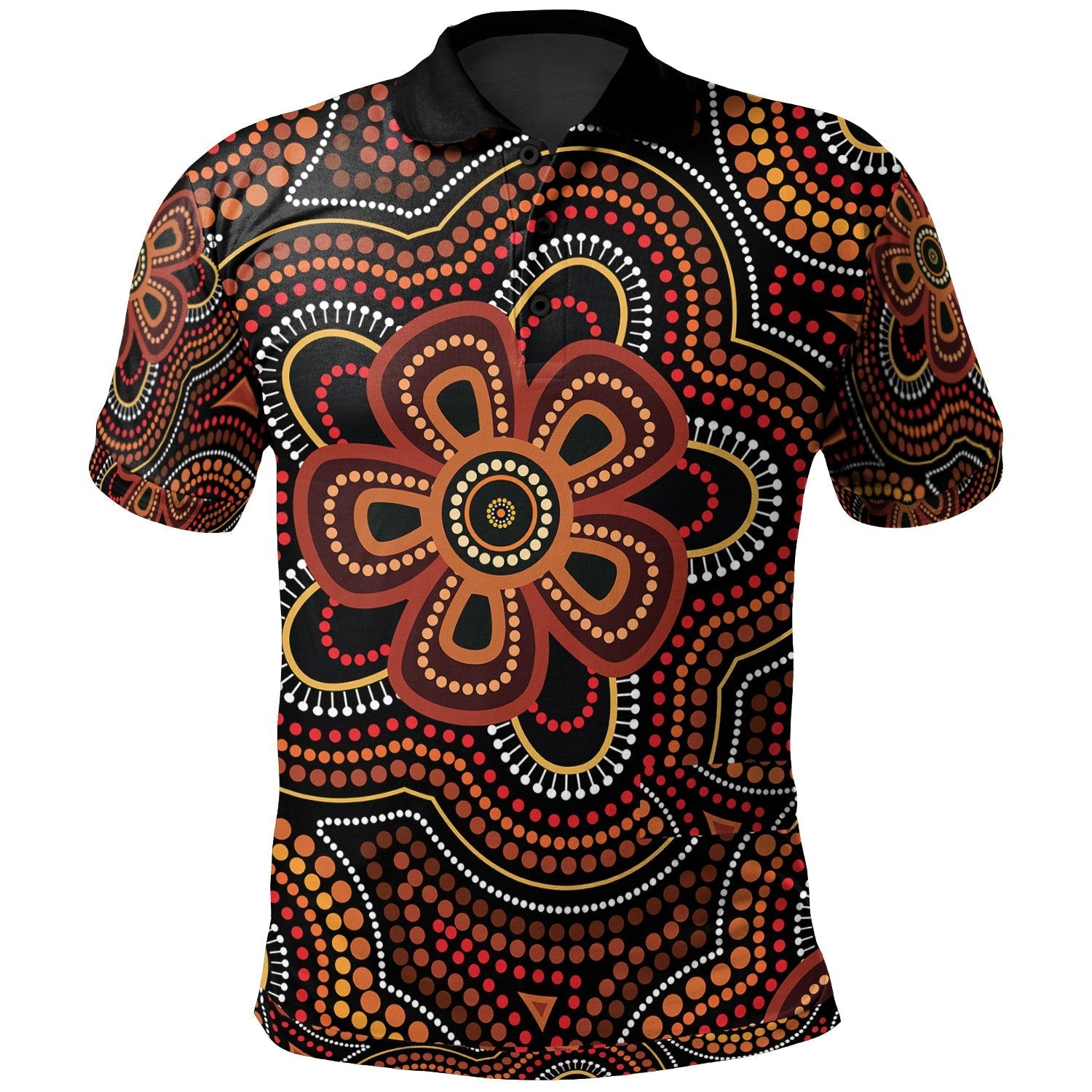 ABoriginal Polo Shirt - Aboriginal Dot Painting Flowers Style Ver02 - Vibe Hoodie Shop