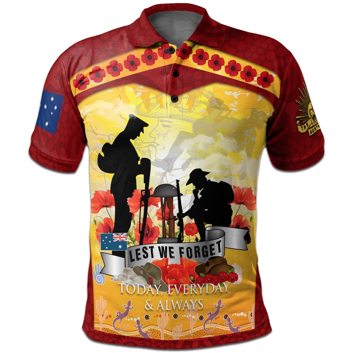 ANZAC Polo Shirt - Lest We Forget Aboriginal Version - Vibe Hoodie Shop