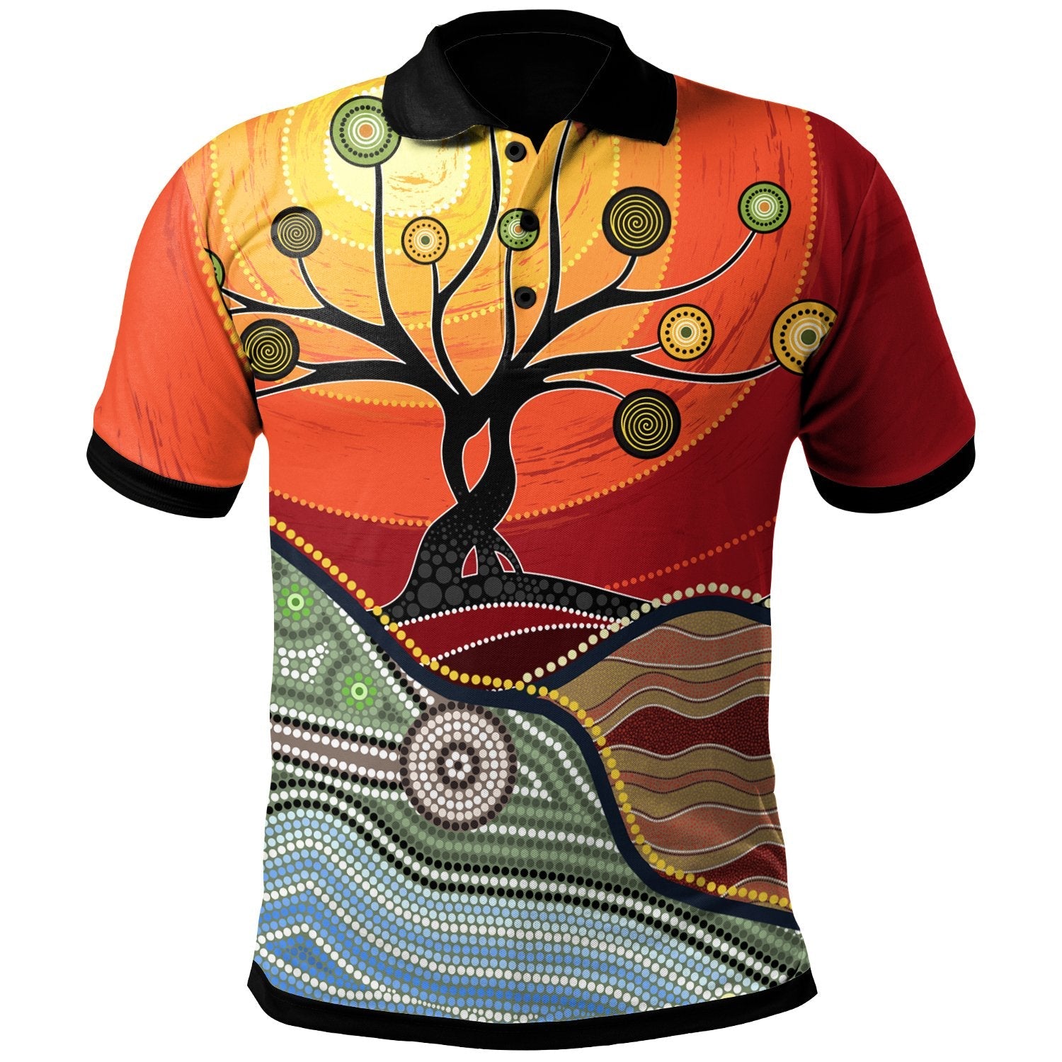 Polo Shirt - Australian Aboriginal Tree - Vibe Hoodie Shop