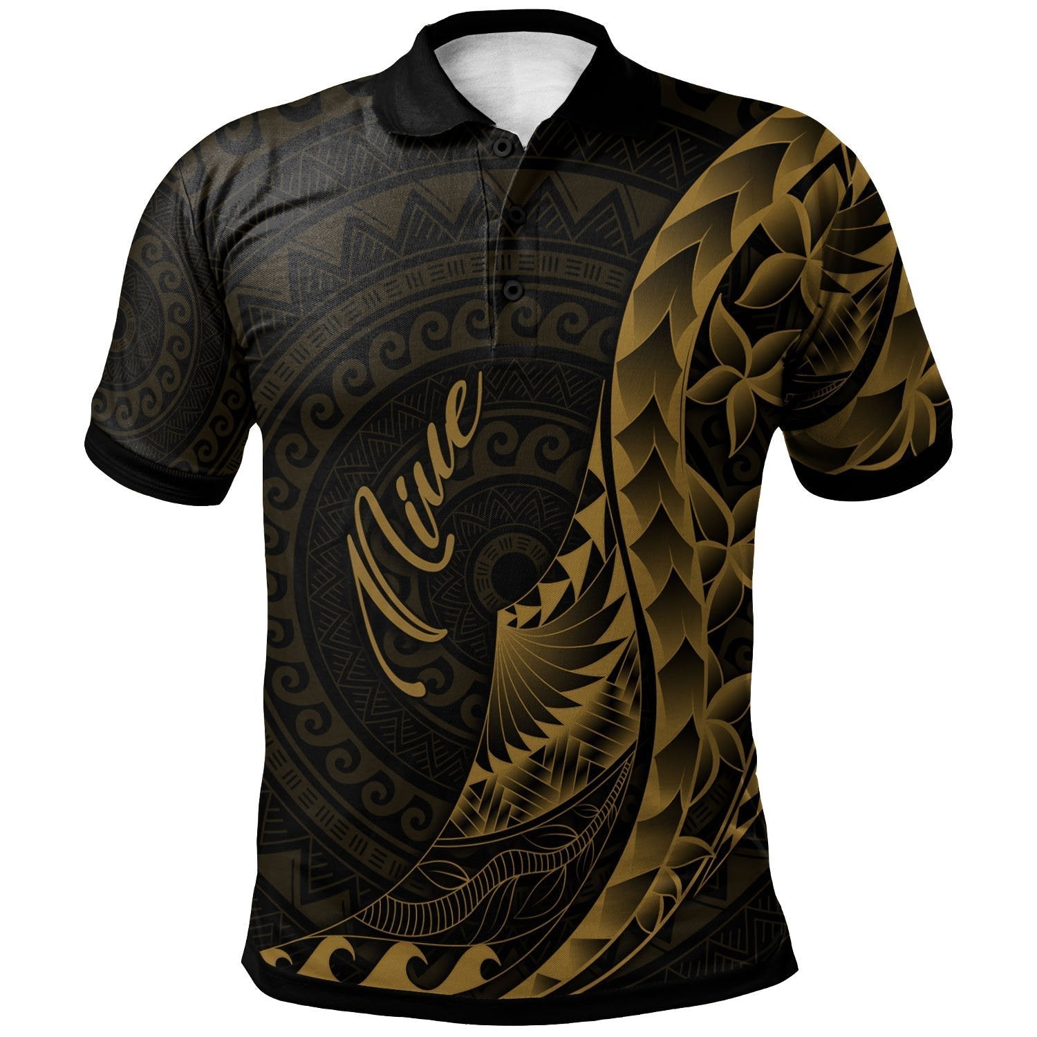 Niue Polo Shirt - Polynesian Pattern Style Gold Color - Vibe Hoodie Shop