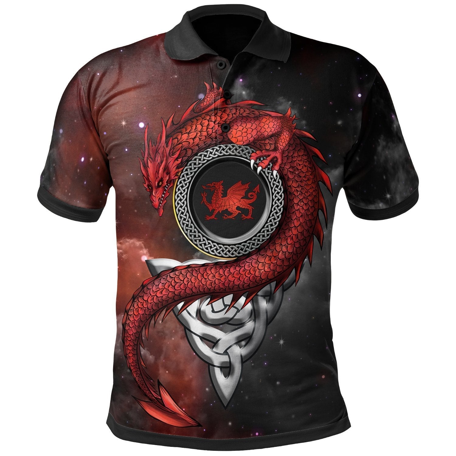 Wales Celtic Polo Shirt - Dragon With Celtic - Vibe Hoodie Shop