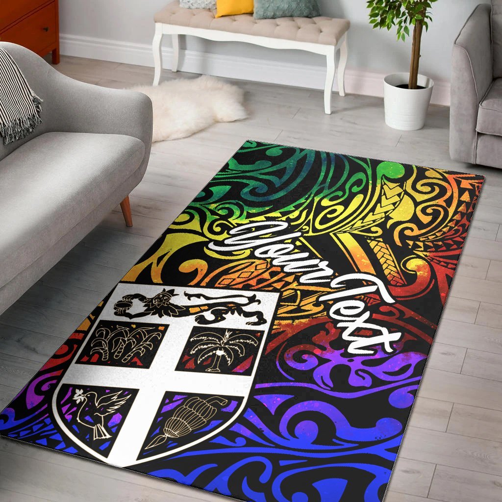 Fiji Custom Personalised Area Rug - Rainbow Polynesian Pattern - Vibe Hoodie Shop