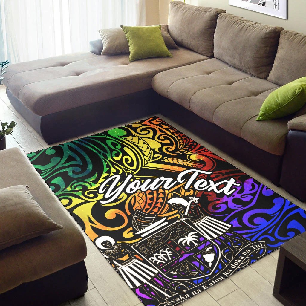 Fiji Custom Personalised Area Rug - Rainbow Polynesian Pattern Crest - Vibe Hoodie Shop