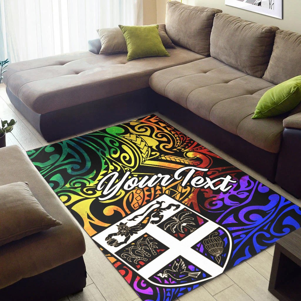 Fiji Custom Personalised Area Rug - Rainbow Polynesian Pattern - Vibe Hoodie Shop