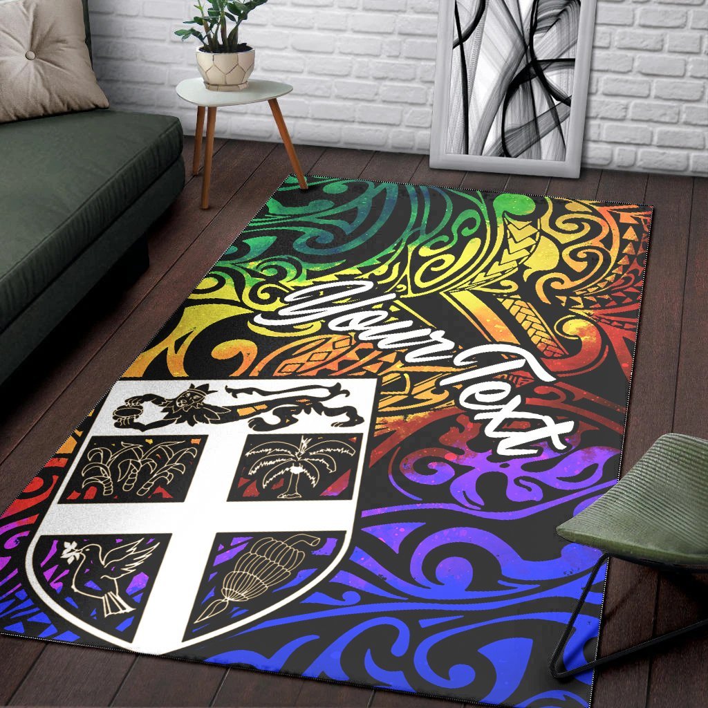 Fiji Custom Personalised Area Rug - Rainbow Polynesian Pattern - Vibe Hoodie Shop