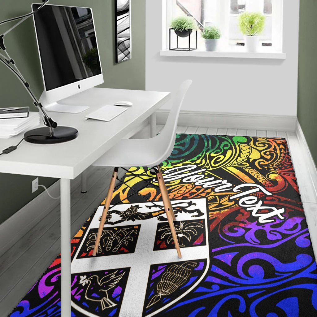 Fiji Custom Personalised Area Rug - Rainbow Polynesian Pattern - Vibe Hoodie Shop