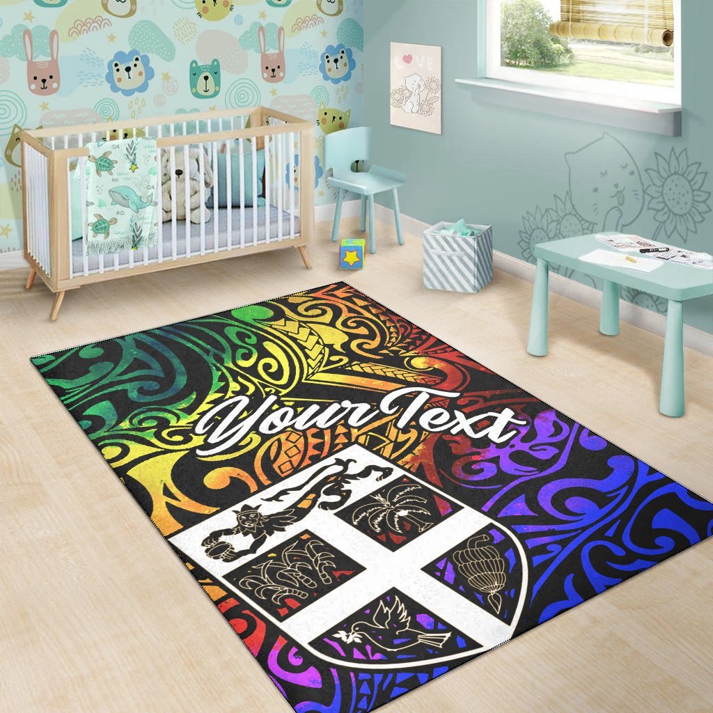 Fiji Custom Personalised Area Rug - Rainbow Polynesian Pattern - Vibe Hoodie Shop