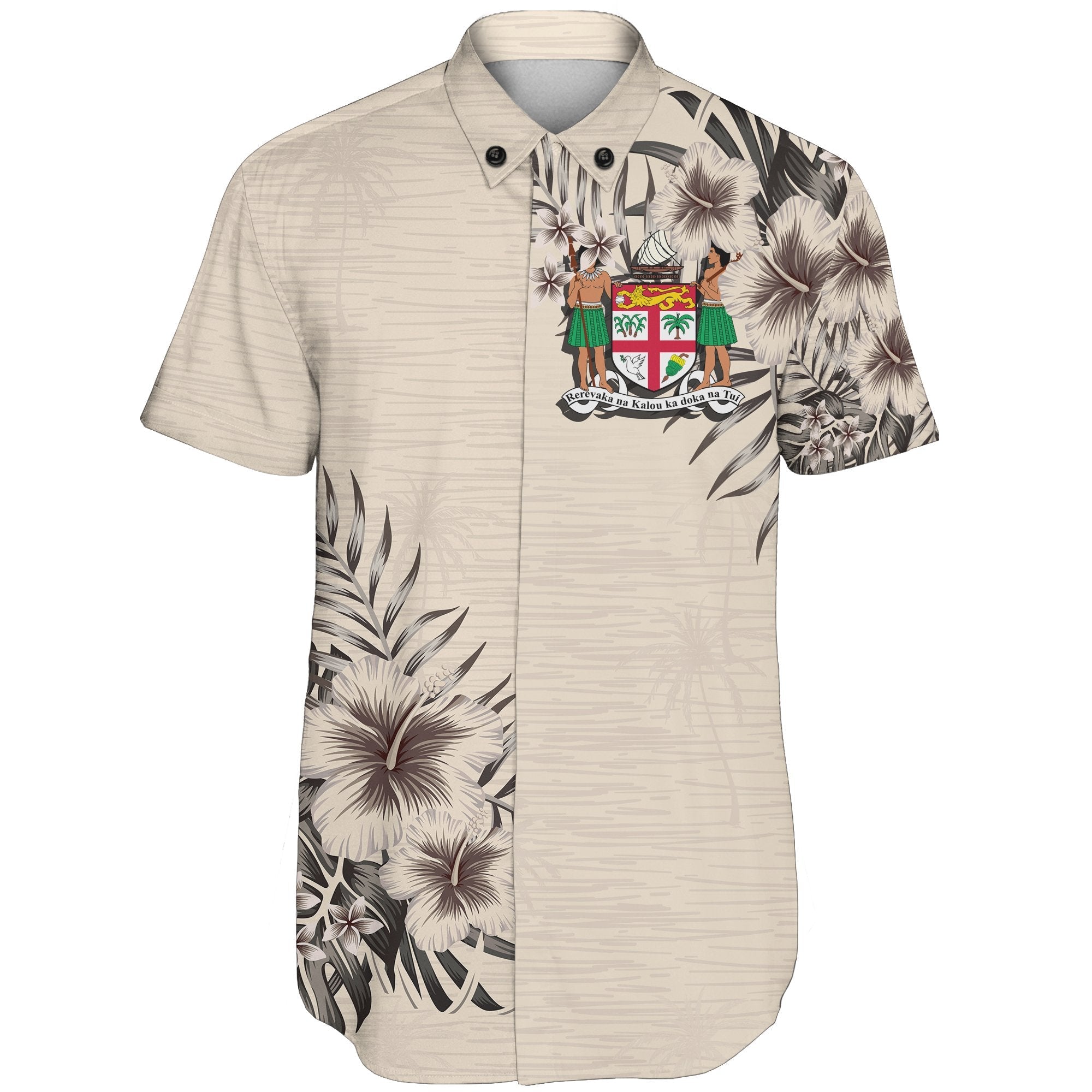 Fiji Short Sleeve Shirt - The Beige Hibiscus - Vibe Hoodie Shop