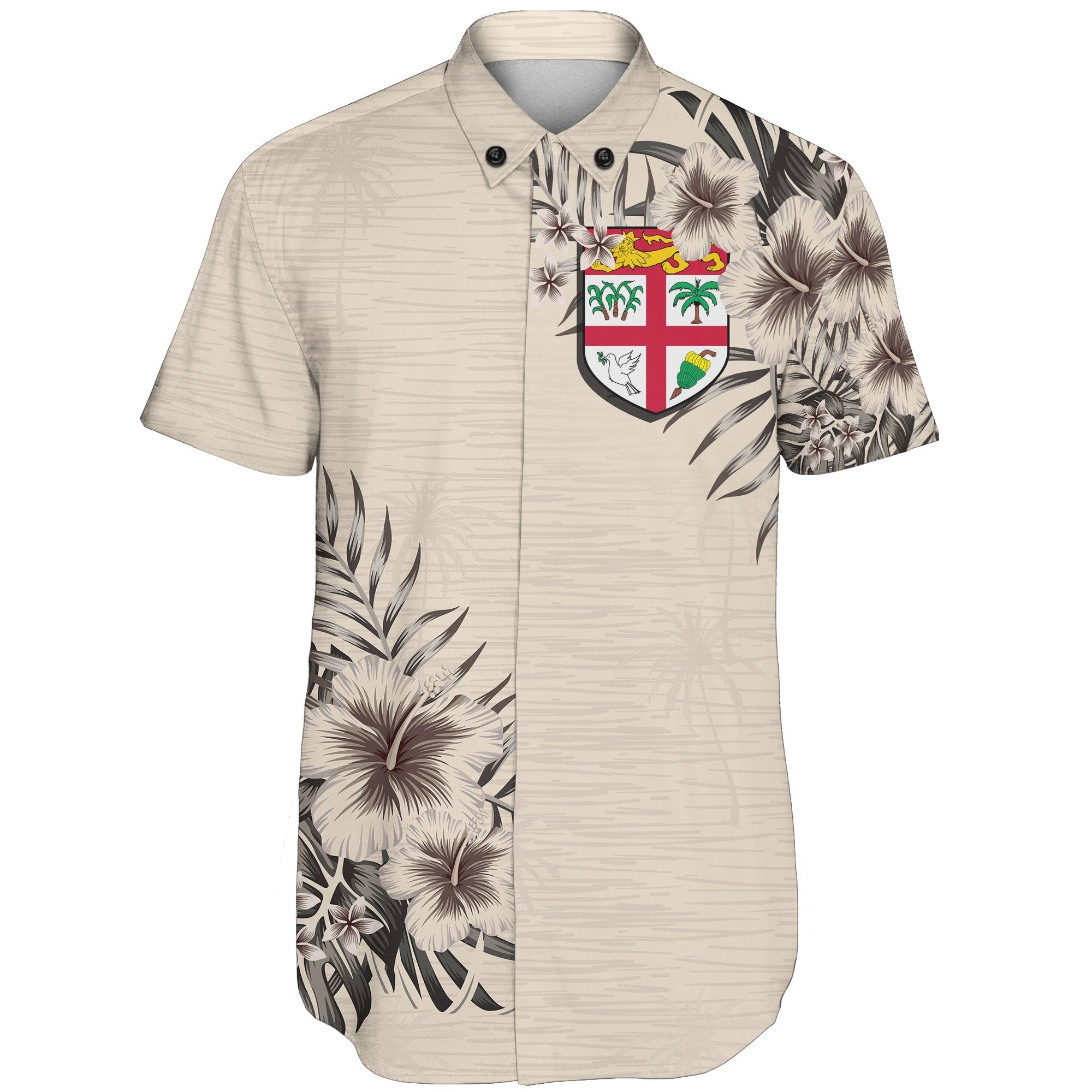 Fiji Short Sleeve Shirt - The Beige Hibiscus - Vibe Hoodie Shop