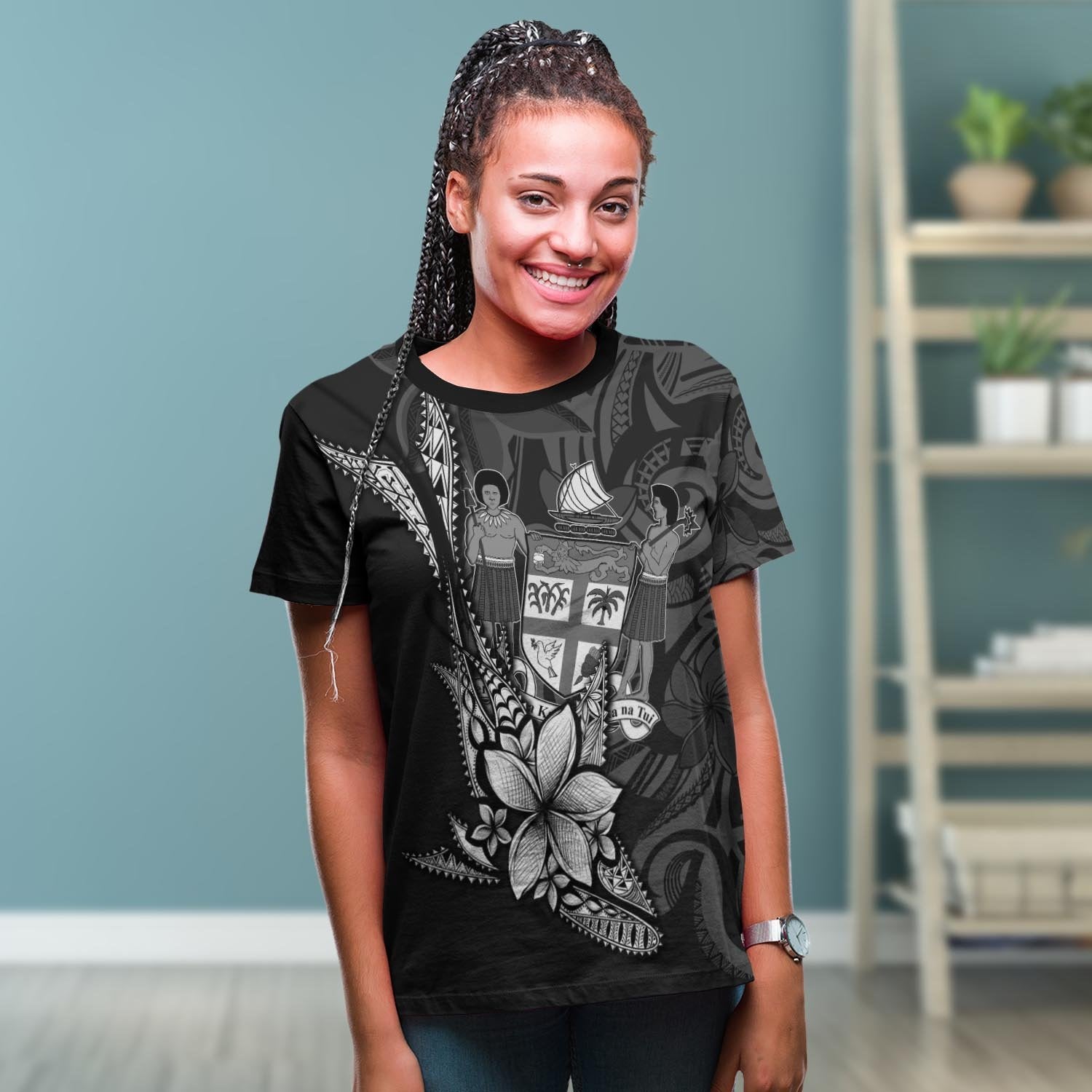 Fiji Custom Personalised T shirt - Fish With Plumeria Flowers Style - Vibe Hoodie Shop