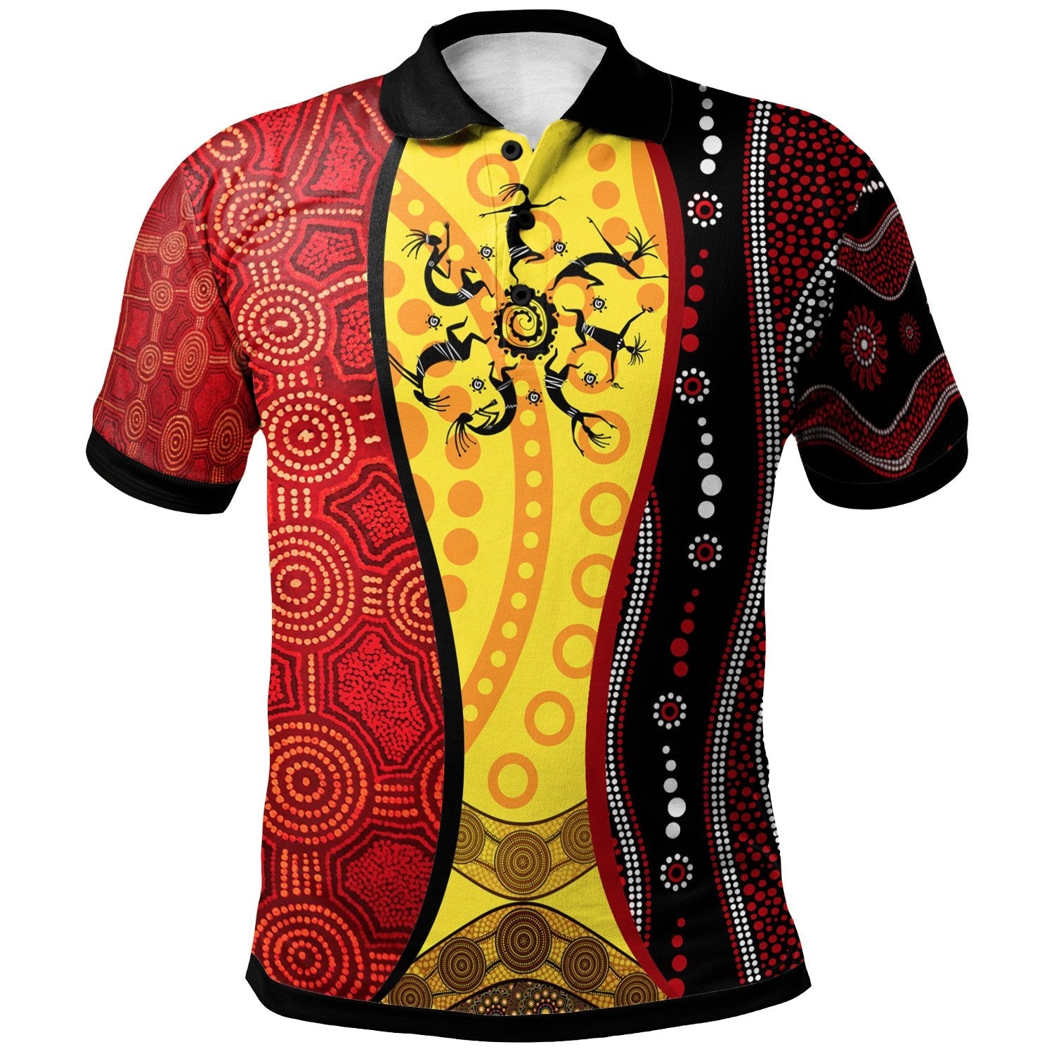 Aboriginal Polo Shirt, Koori Dot Acrylic Paint and Dreamtime Dance - Vibe Hoodie Shop