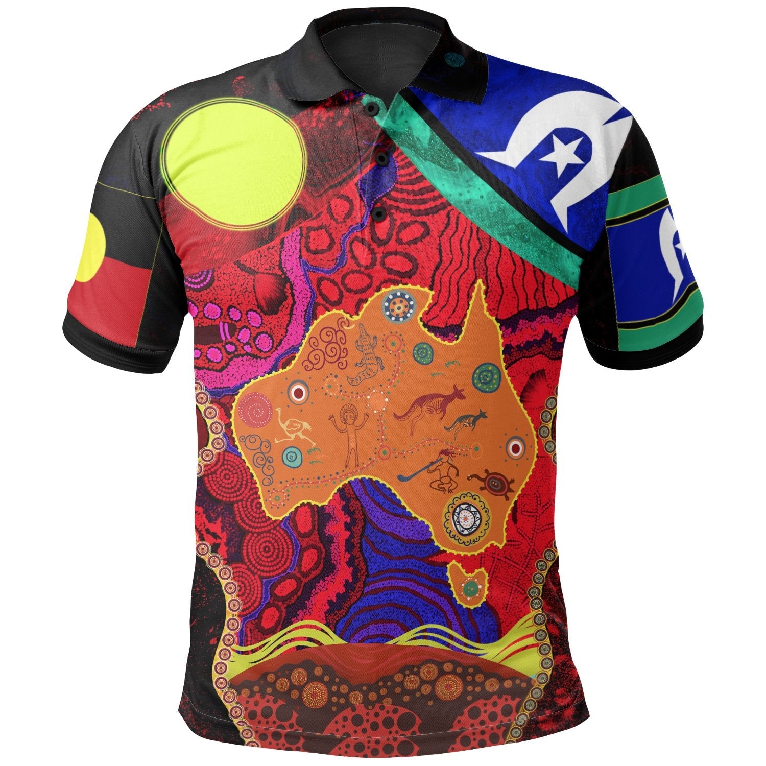 Polo Shirt, Aboriginal Red Dot Patterns NAIDOC Week - Vibe Hoodie Shop