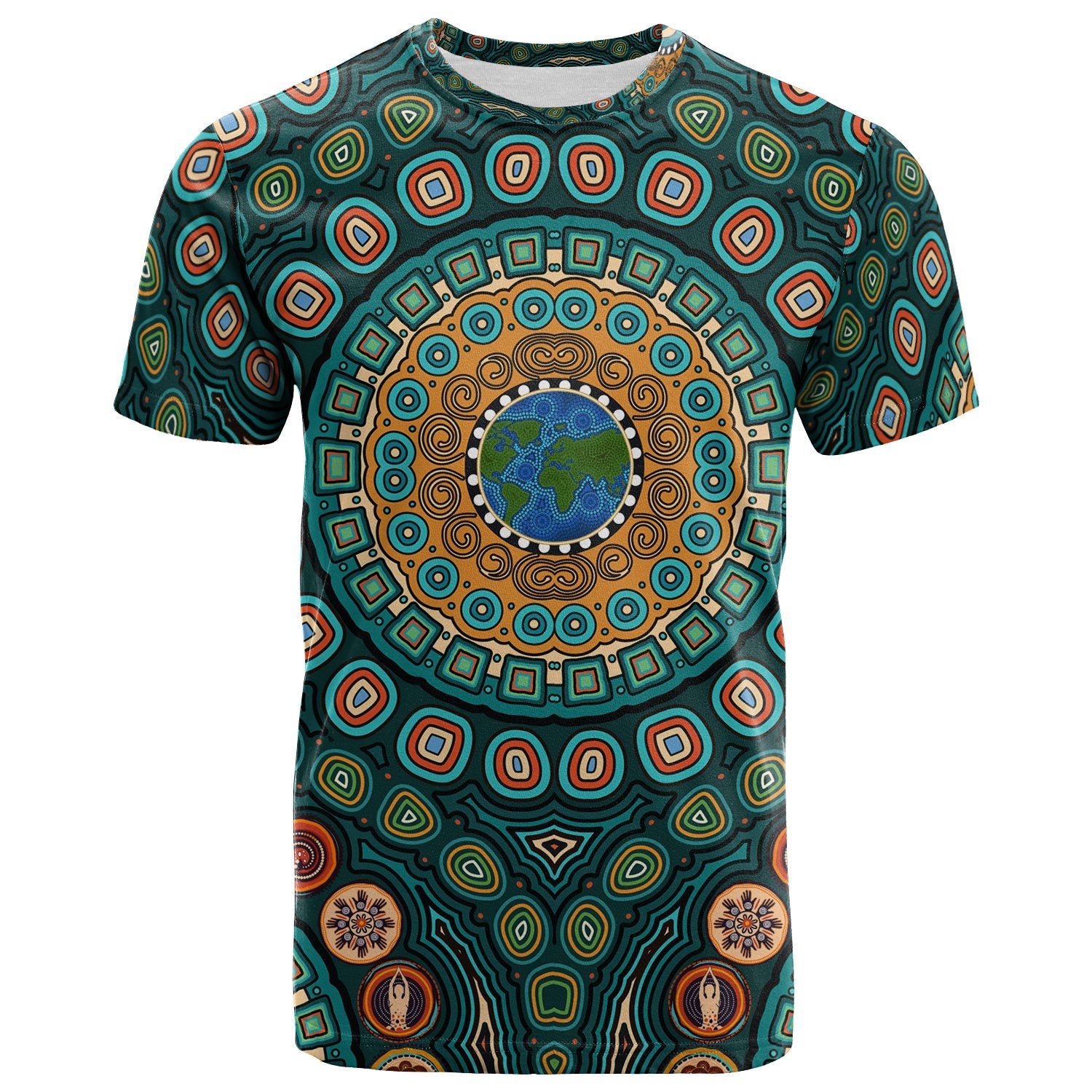 T shirt - Aboriginal Green Dot Painting With Earth - Vibe Hoodie Shop