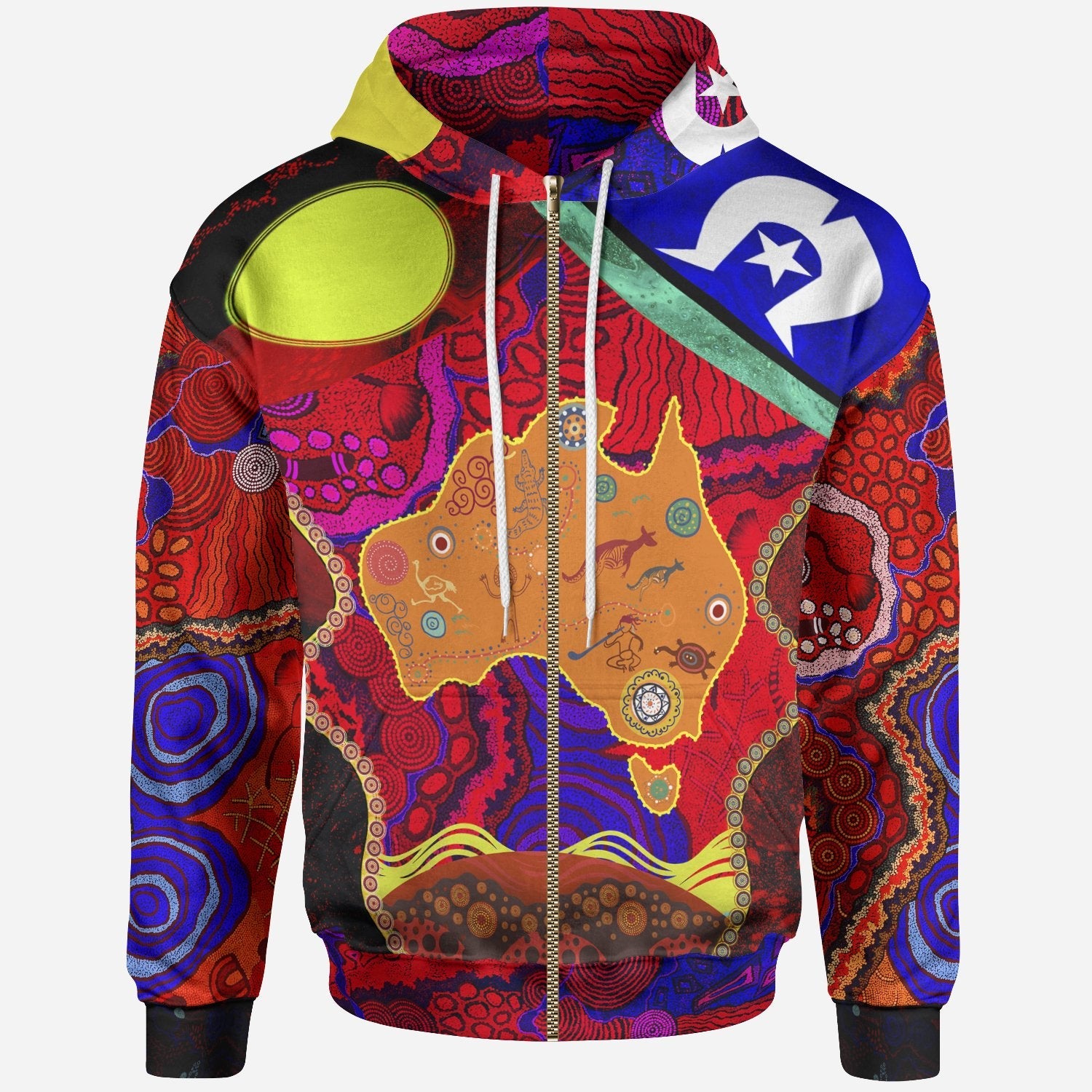 Aboriginal Zip - Up Hoodie, Aboriginal Red Dot Pattern NAIDOC Week - Vibe Hoodie Shop