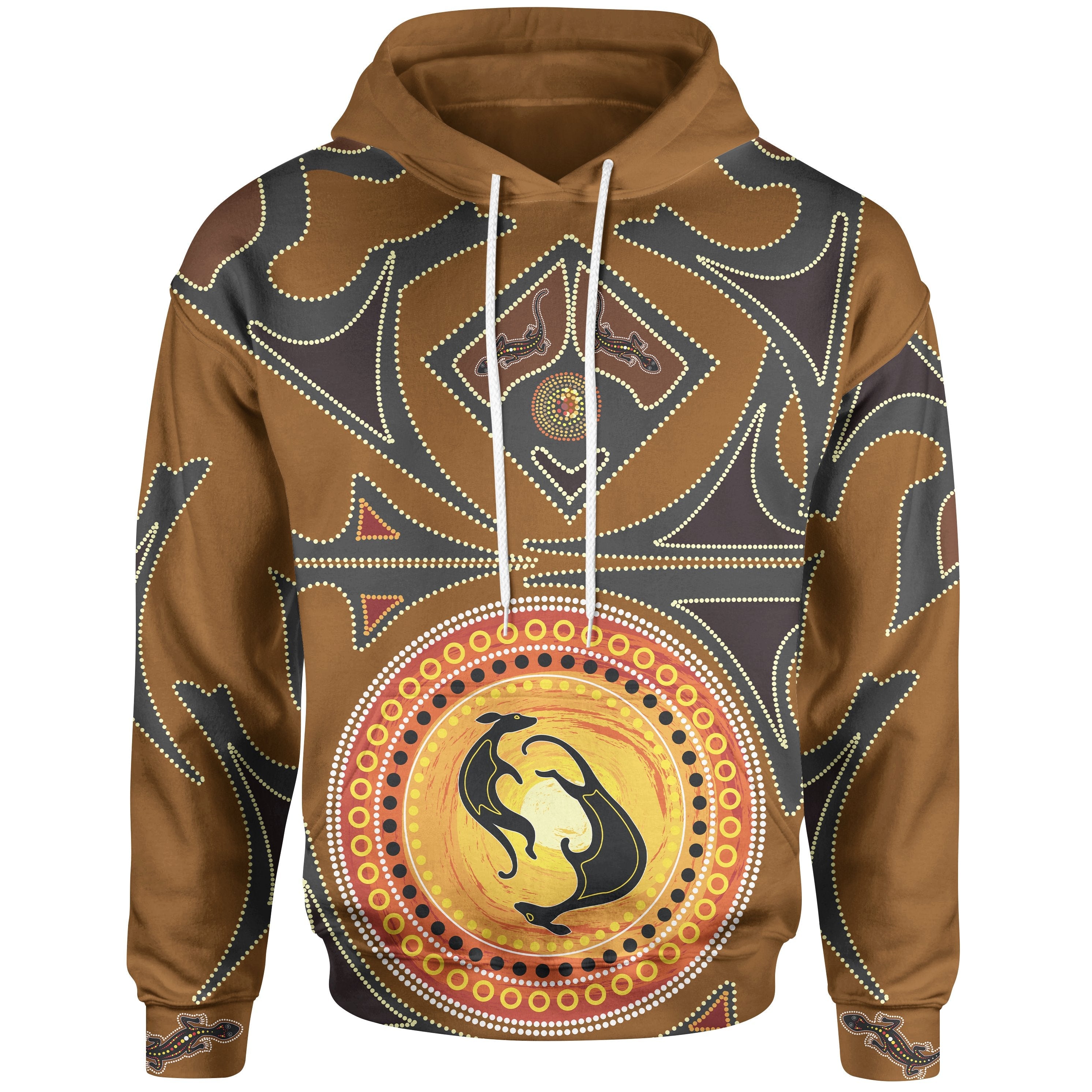 Aboriginal Hoodie - Lizard, Kangaroo Patterns Dot Painting Art - Vibe Hoodie Shop