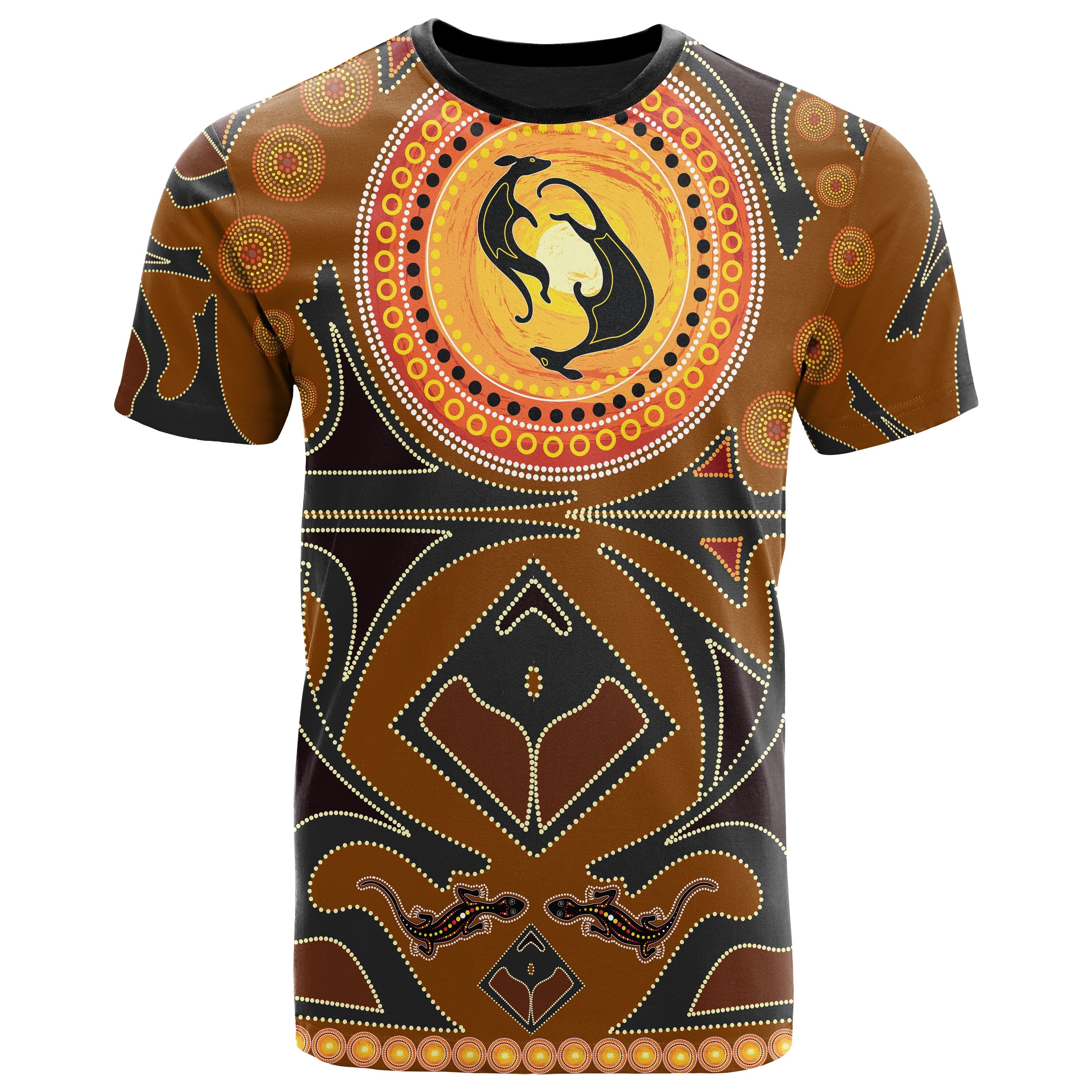 Aboriginal T shirt - Lizard, Kangaroo Dots Pattern - Vibe Hoodie Shop