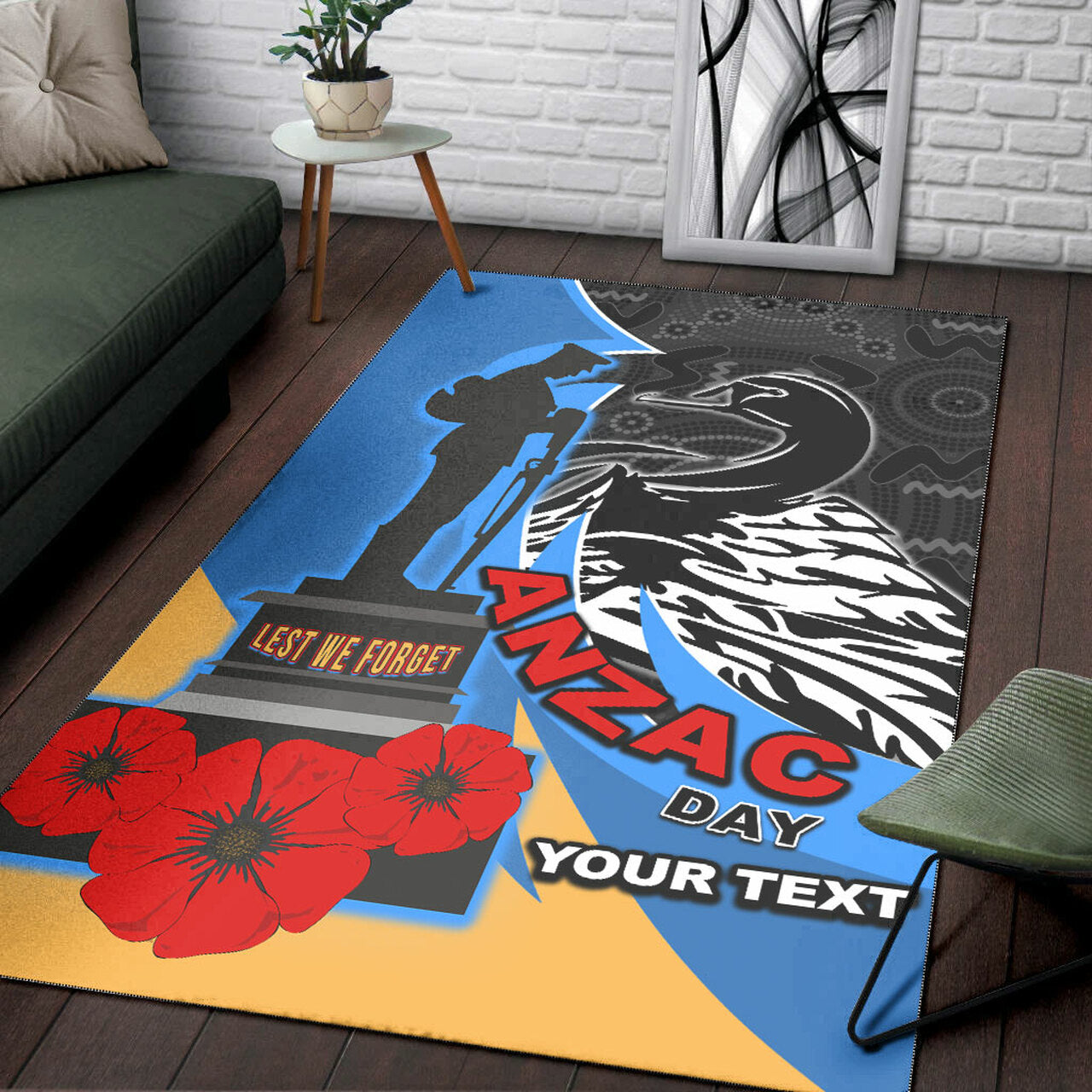 Force Rugby Area Rug - Custom ANZAC Force Black Swans Mascot Area Rug LT10 - Vibe Hoodie Shop