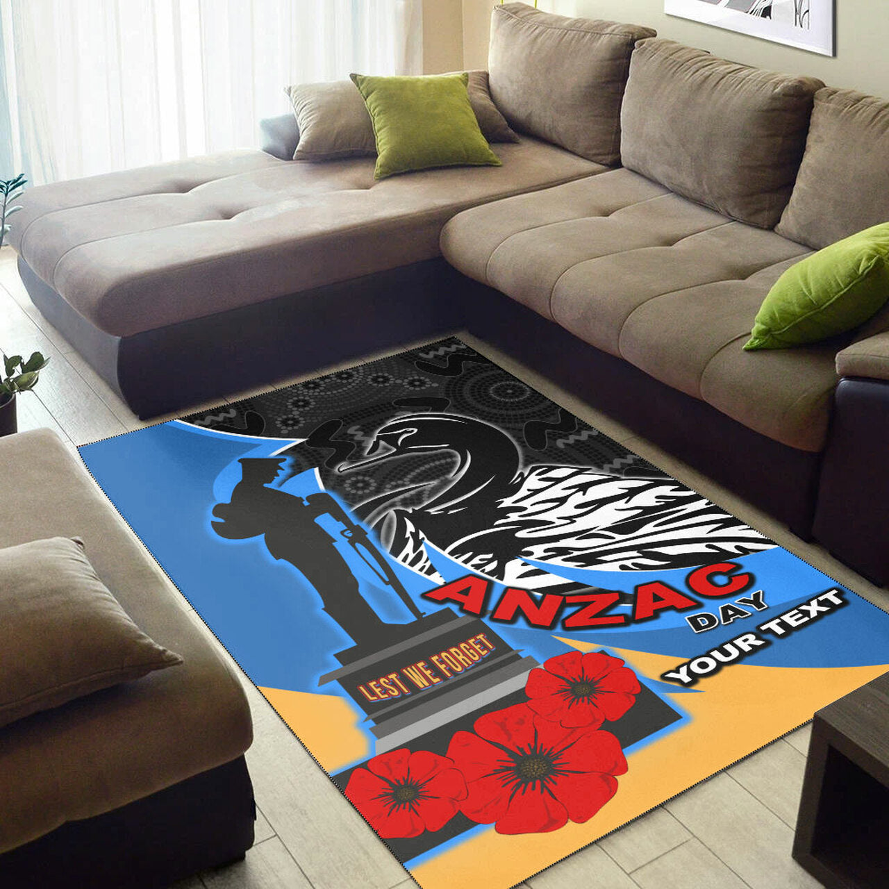 Force Rugby Area Rug - Custom ANZAC Force Black Swans Mascot Area Rug LT10 - Vibe Hoodie Shop