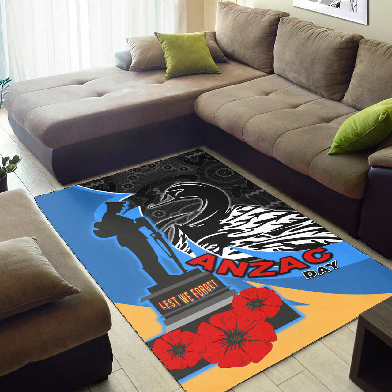 Force Rugby Area Rug - Custom ANZAC Force Black Swans Mascot Area Rug LT10 - Vibe Hoodie Shop