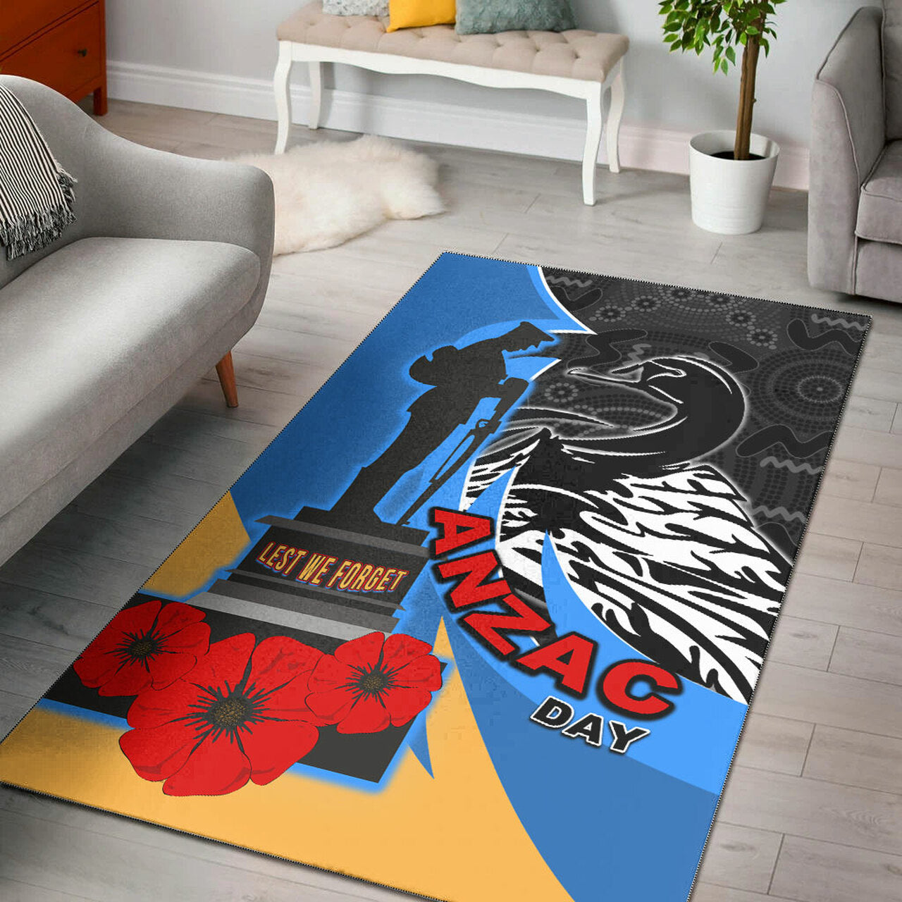 Force Rugby Area Rug - Custom ANZAC Force Black Swans Mascot Area Rug LT10 - Vibe Hoodie Shop