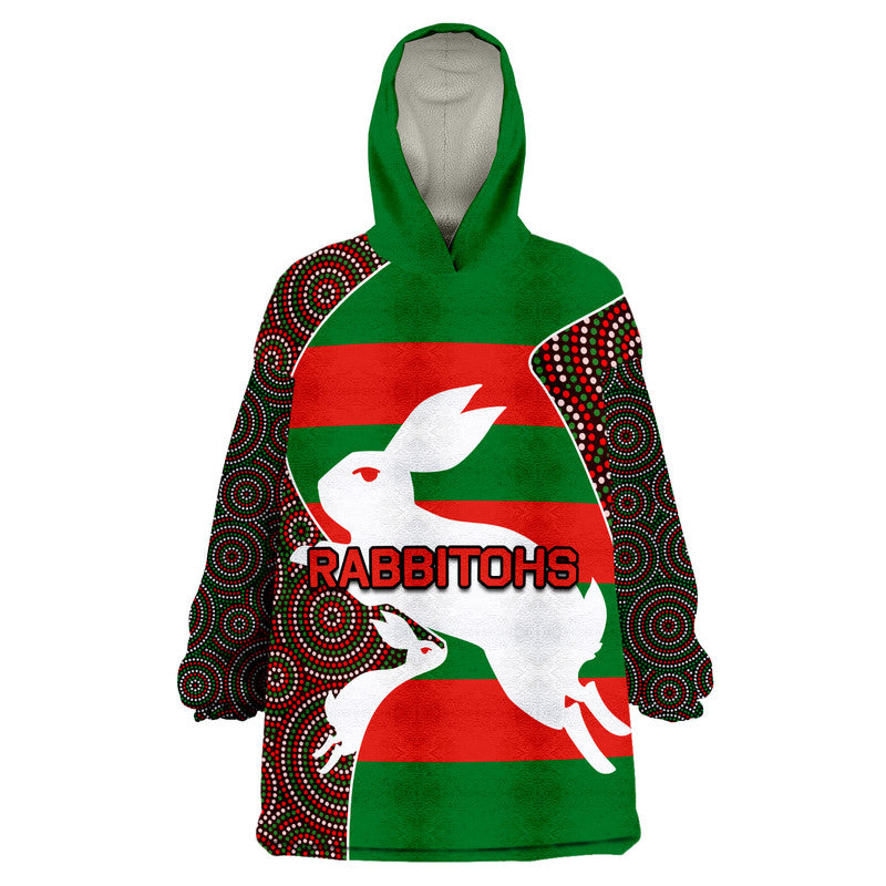 Rabbitohs Rugby Wearable Blanket Hoodie Aboriginal Circle - Vibe Hoodie Shop