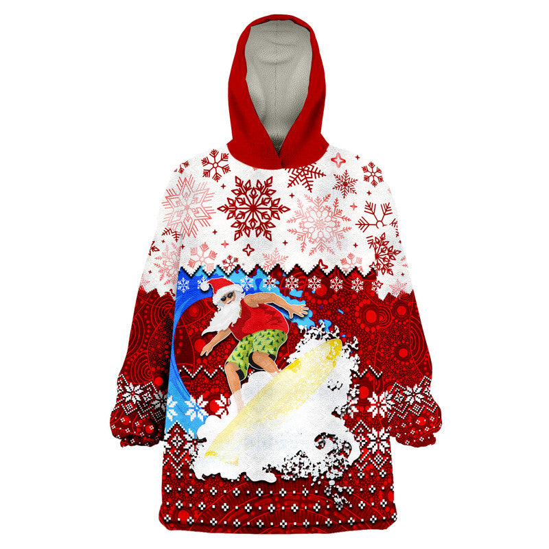 Aboriginal Christmas 2022 Santa Claus Surfing Wearable Blanket Hoodie Red Style - Vibe Hoodie Shop