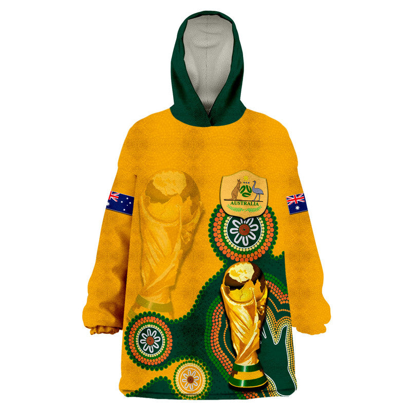 (Custom Personalised And Number) Australia Soccer Socceroos Wearable Blanket Hoodie World Cup 2022 - Vibe Hoodie Shop