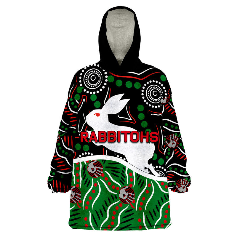 Rabbitohs Rugby Wearable Blanket Hoodie Indigenous - Vibe Hoodie Shop