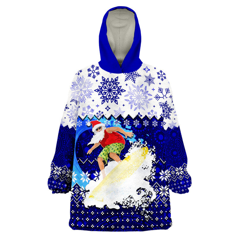 Aboriginal Christmas 2022 Santa Claus Surfing Wearable Blanket Hoodie Blue Style - Vibe Hoodie Shop