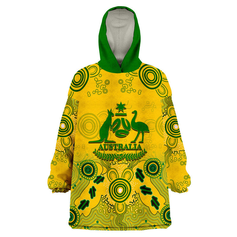 (Custom Personalised And Number) Australia Soccer Socceroos Wearable Blanket Hoodie Aboriginal Style - Vibe Hoodie Shop