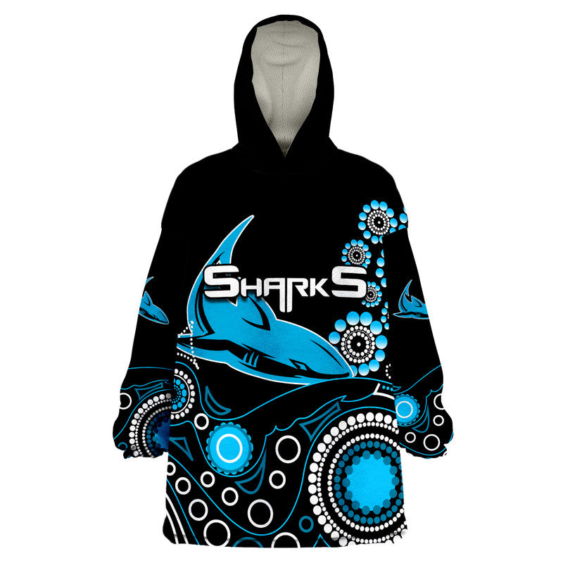 Sharks Rugby Wearable Blanket Hoodie Aboriginal - Vibe Hoodie Shop