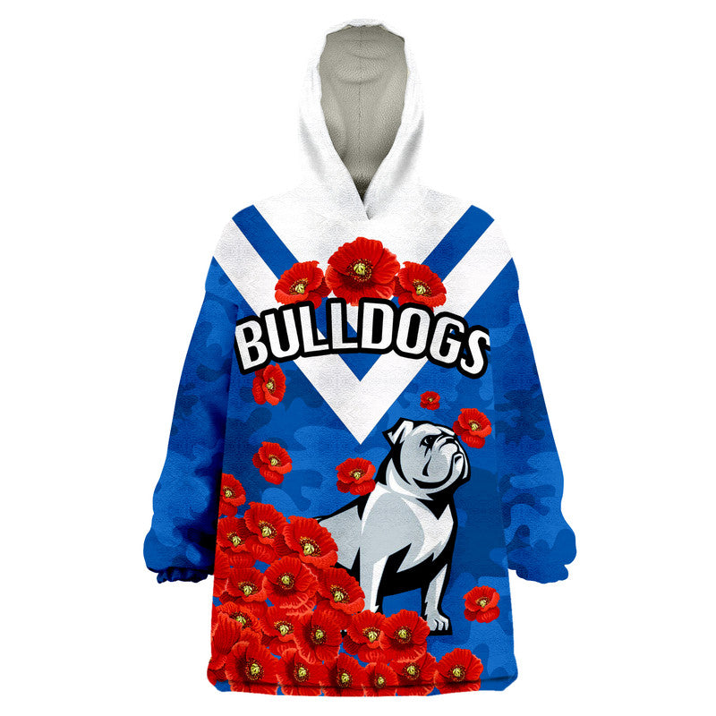 Bulldogs Rugby Wearable Blanket Hoodie Anzac Poppy Flowers - Vibe Hoodie Shop