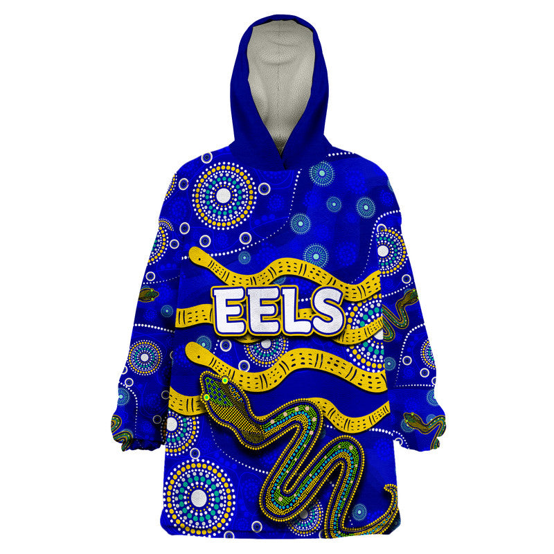 Eels Rugby Wearable Blanket Hoodie Aboriginal Blue Style - Vibe Hoodie Shop
