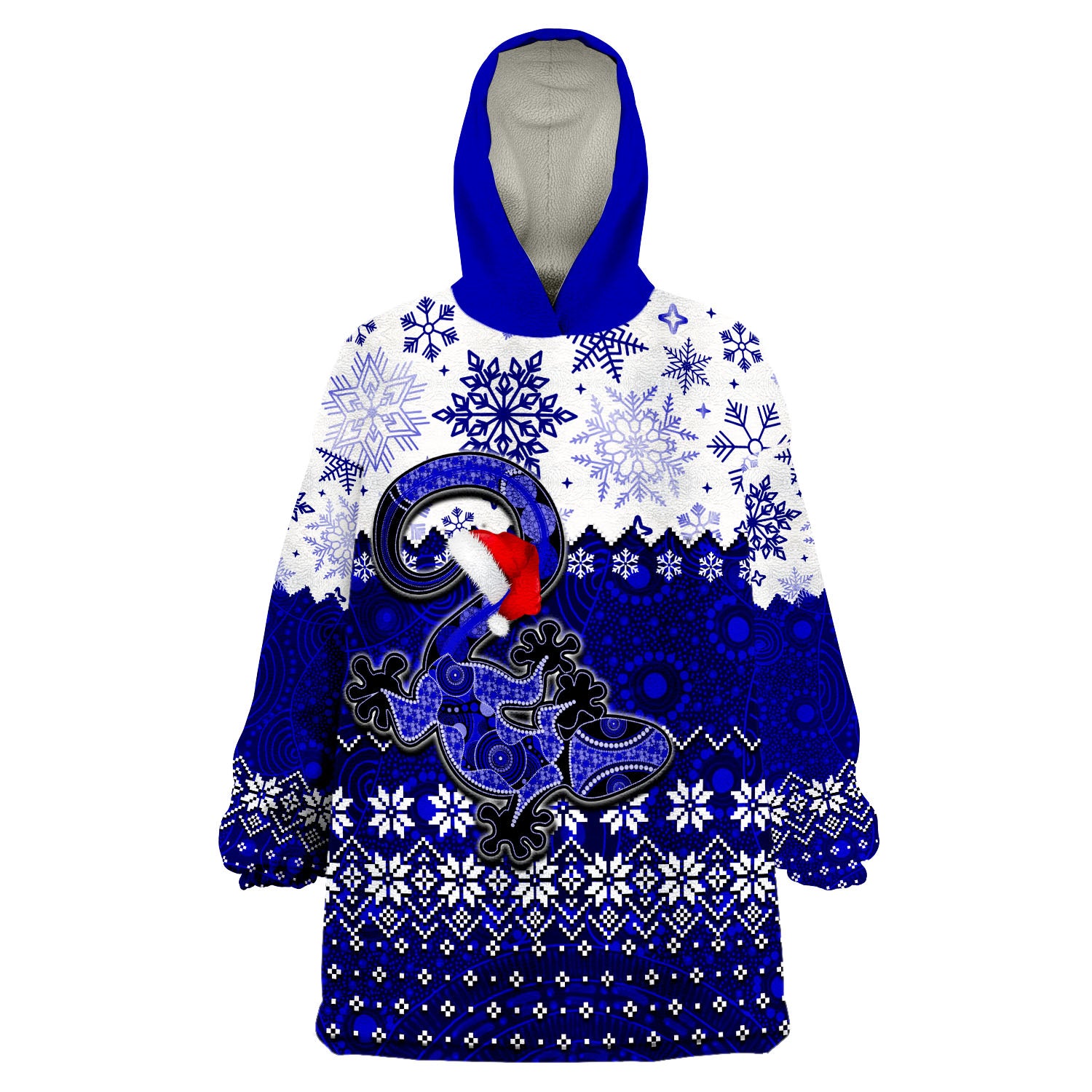 Aboriginal Christmas 2022 Lizard Wearable Blanket Hoodie Blue Style - Vibe Hoodie Shop