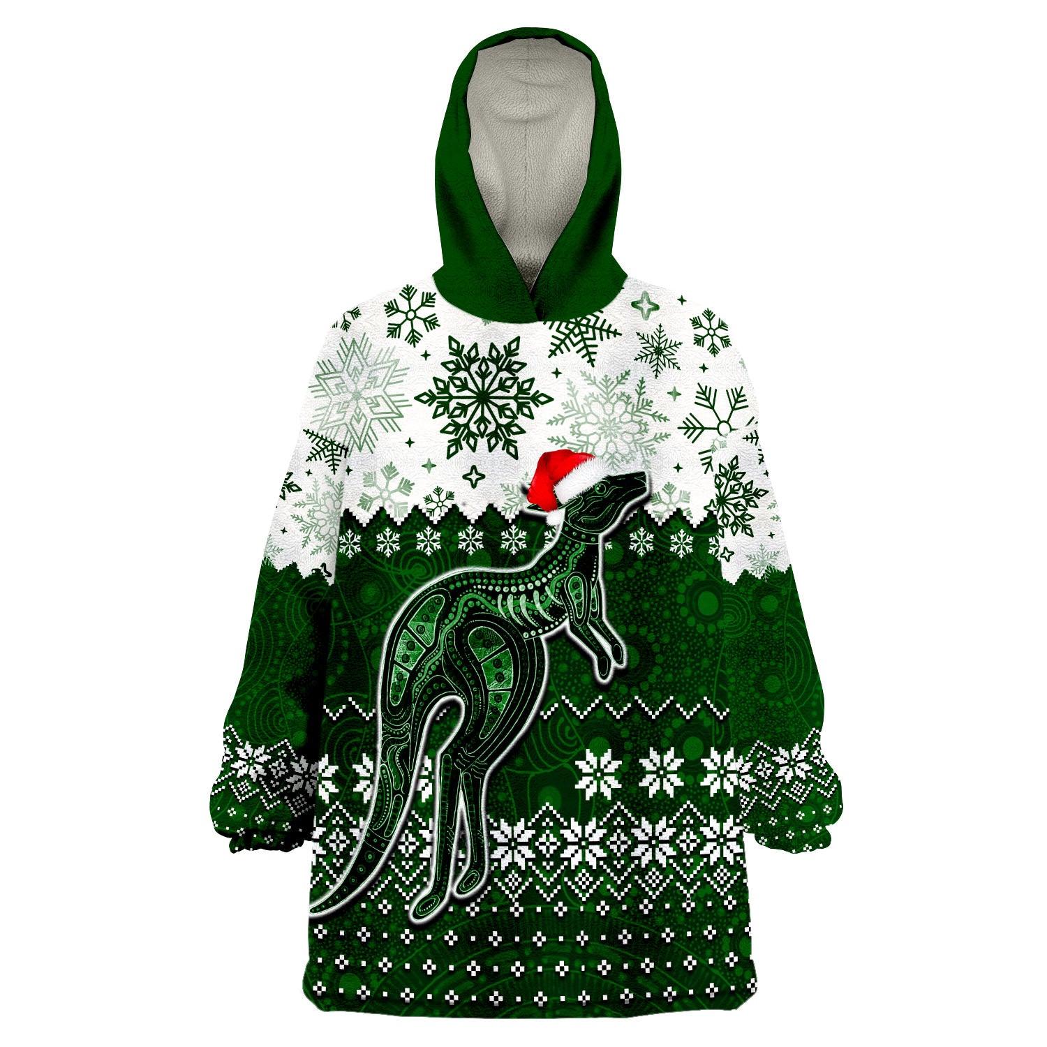 Aboriginal Christmas 2022 Kangaroo Wearable Blanket Hoodie Green Style - Vibe Hoodie Shop