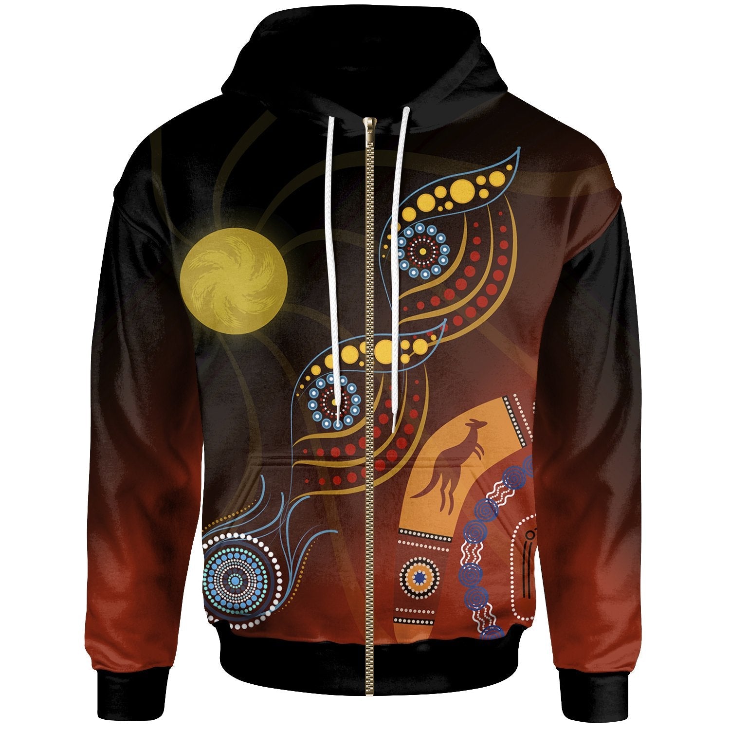 Aboriginal Zip - Up Hoodie - Flowers On The Land - Vibe Hoodie Shop