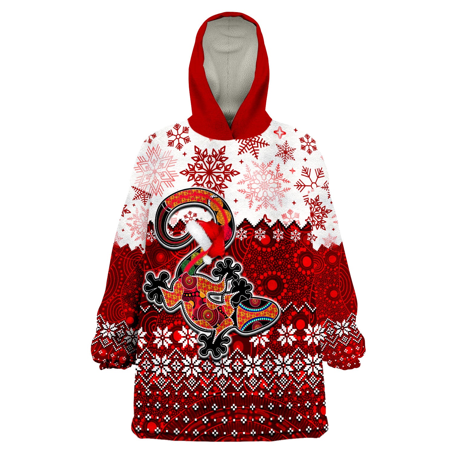 Aboriginal Christmas 2022 Lizard Wearable Blanket Hoodie Red Style - Vibe Hoodie Shop