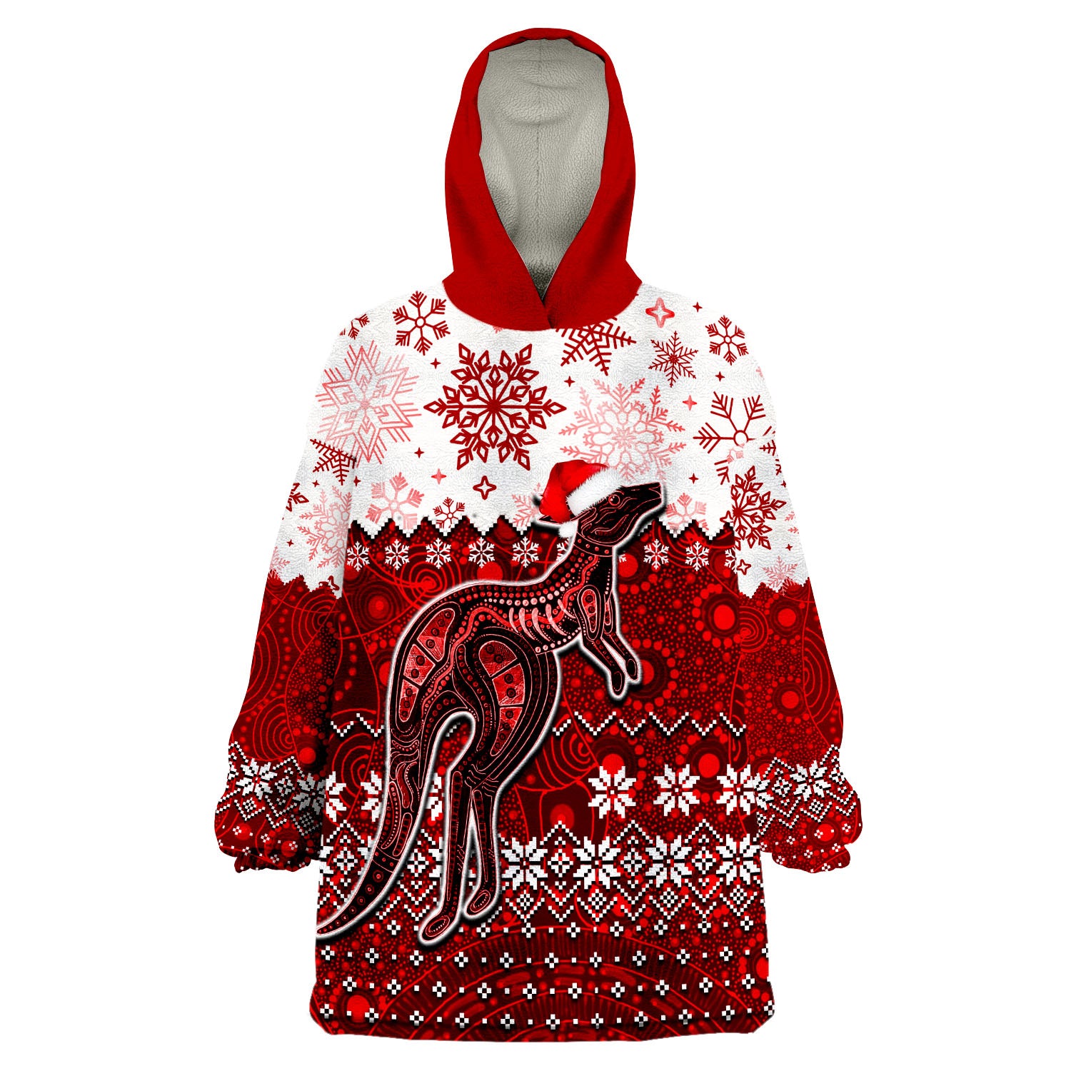 Aboriginal Christmas 2022 Kangaroo Wearable Blanket Hoodie Red Style - Vibe Hoodie Shop