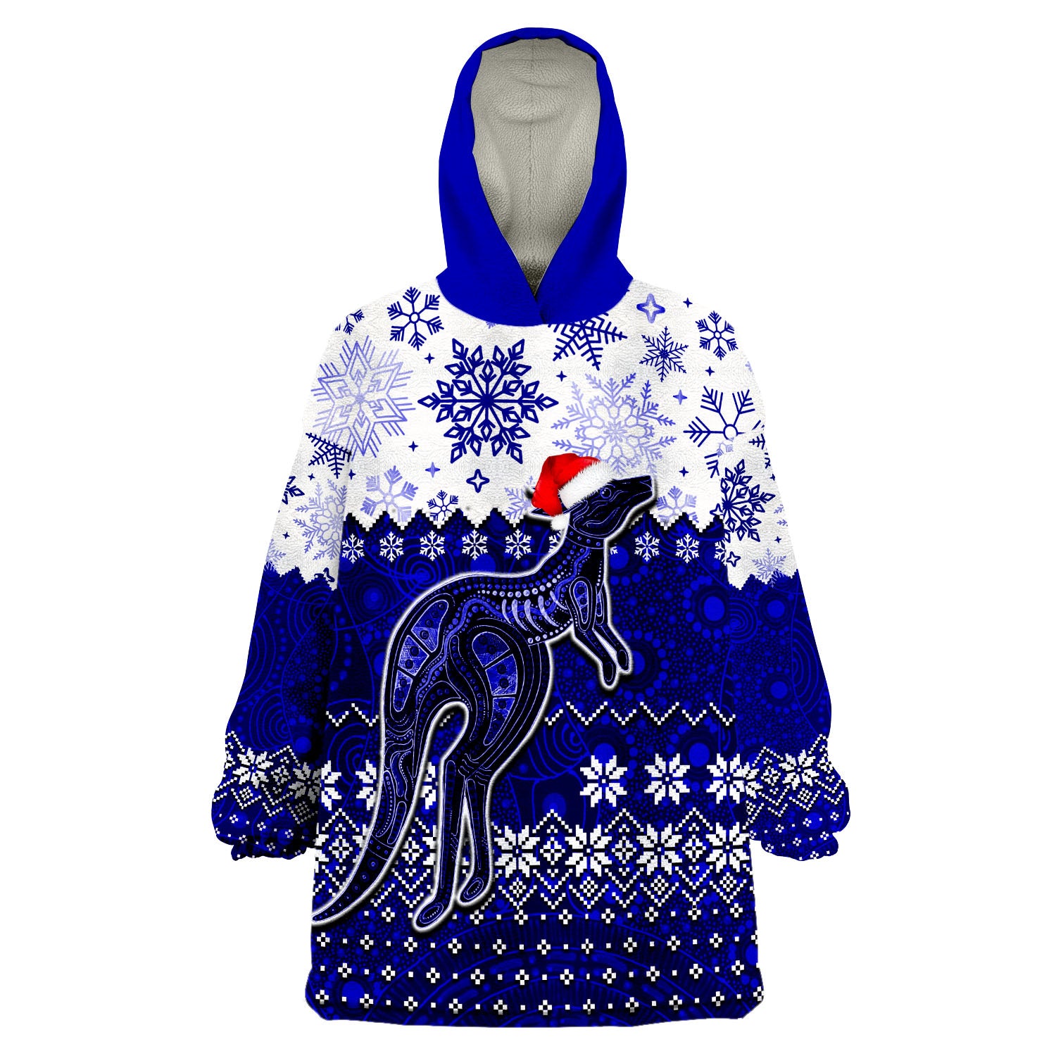 Aboriginal Christmas 2022 Kangaroo Wearable Blanket Hoodie Blue Style - Vibe Hoodie Shop