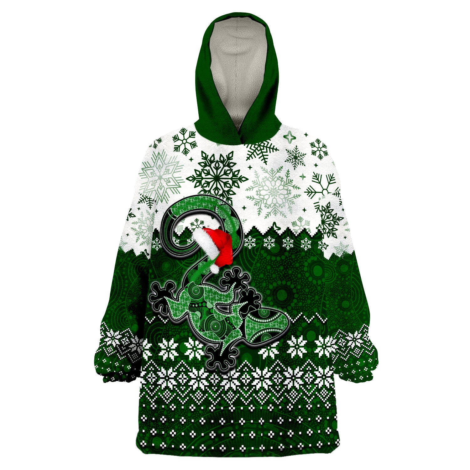 Aboriginal Christmas 2022 Lizard Wearable Blanket Hoodie Green Style - Vibe Hoodie Shop