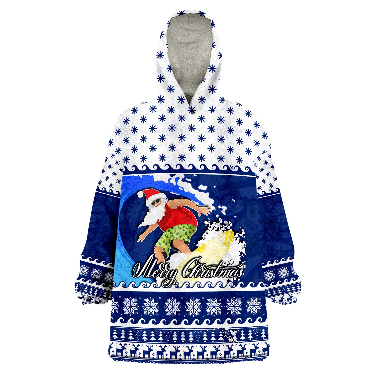 Surfing Santa Claus Wearable Blanket Hoodie Christmas Australia Blue Style - Vibe Hoodie Shop