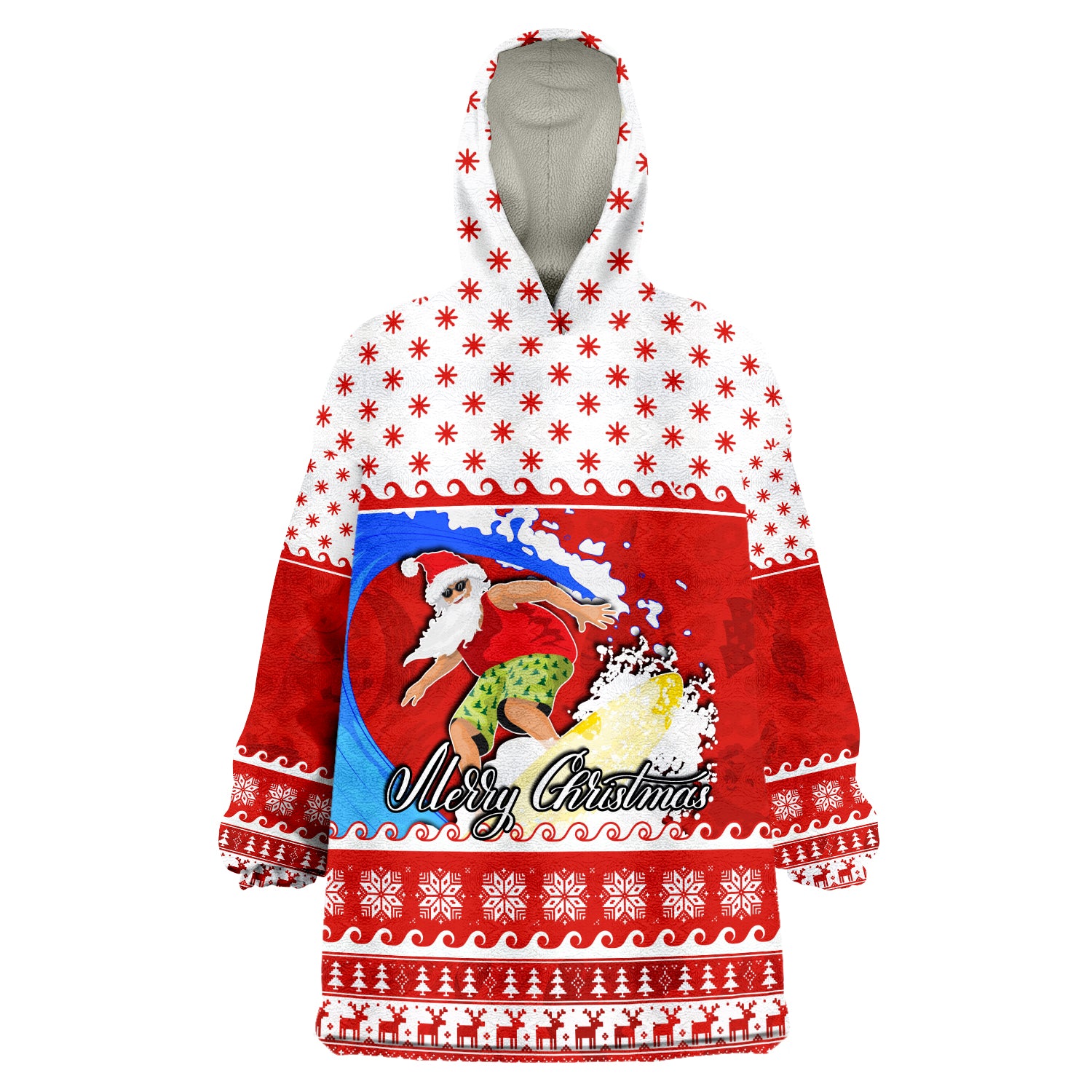 Surfing Santa Claus Wearable Blanket Hoodie Christmas Australia Red Style - Vibe Hoodie Shop