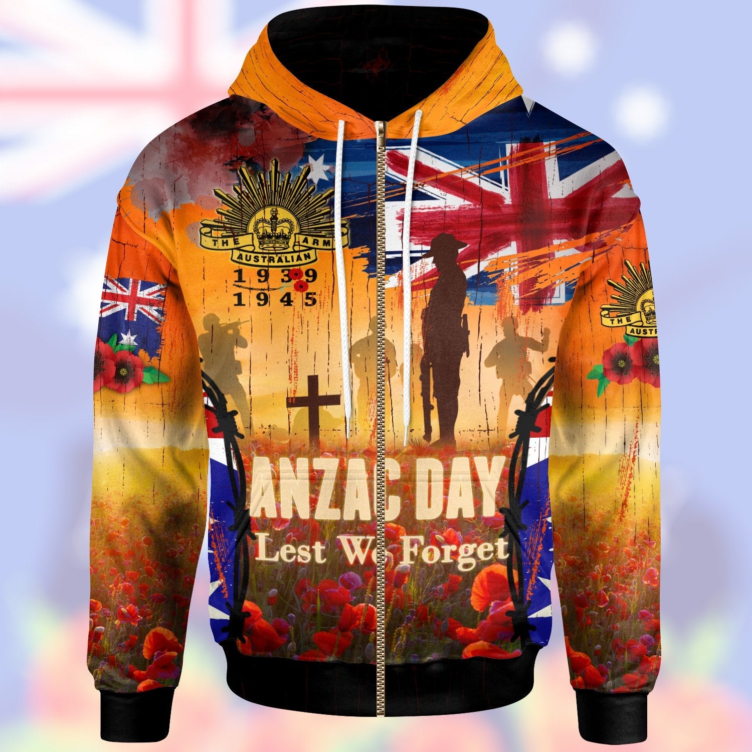 Australia ANZAC Day 2021 Zip - Up Hoodie - ANZAC Day Commemoration 1939 - 1945 - Vibe Hoodie Shop