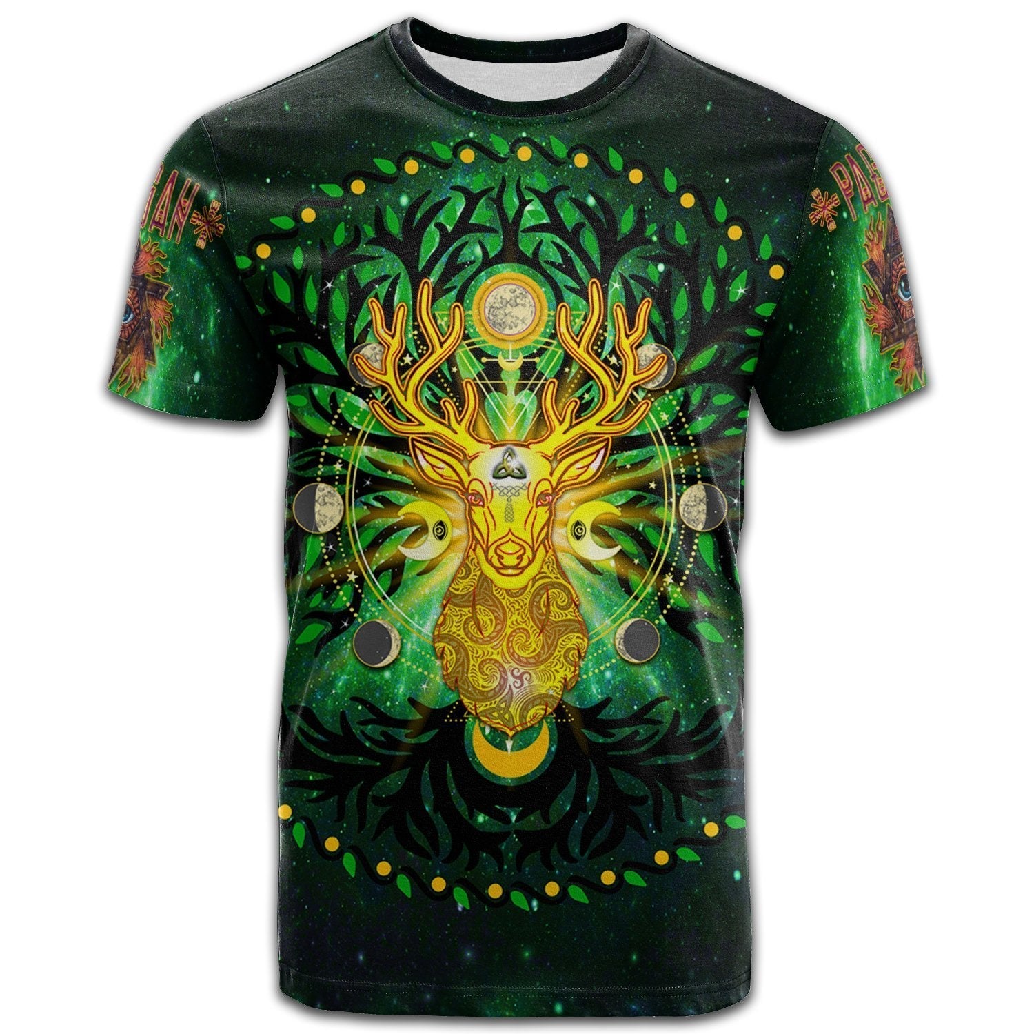 Celtic Pagan Deer T shirt - Moon Phases Deer with Tree of Life - Vibe Hoodie Shop