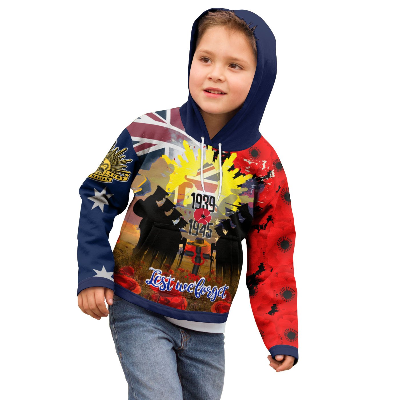 Hoodie Kids - ANZAC Day 2021 World War II Commemoration 1939 - 1945 - Vibe Hoodie Shop