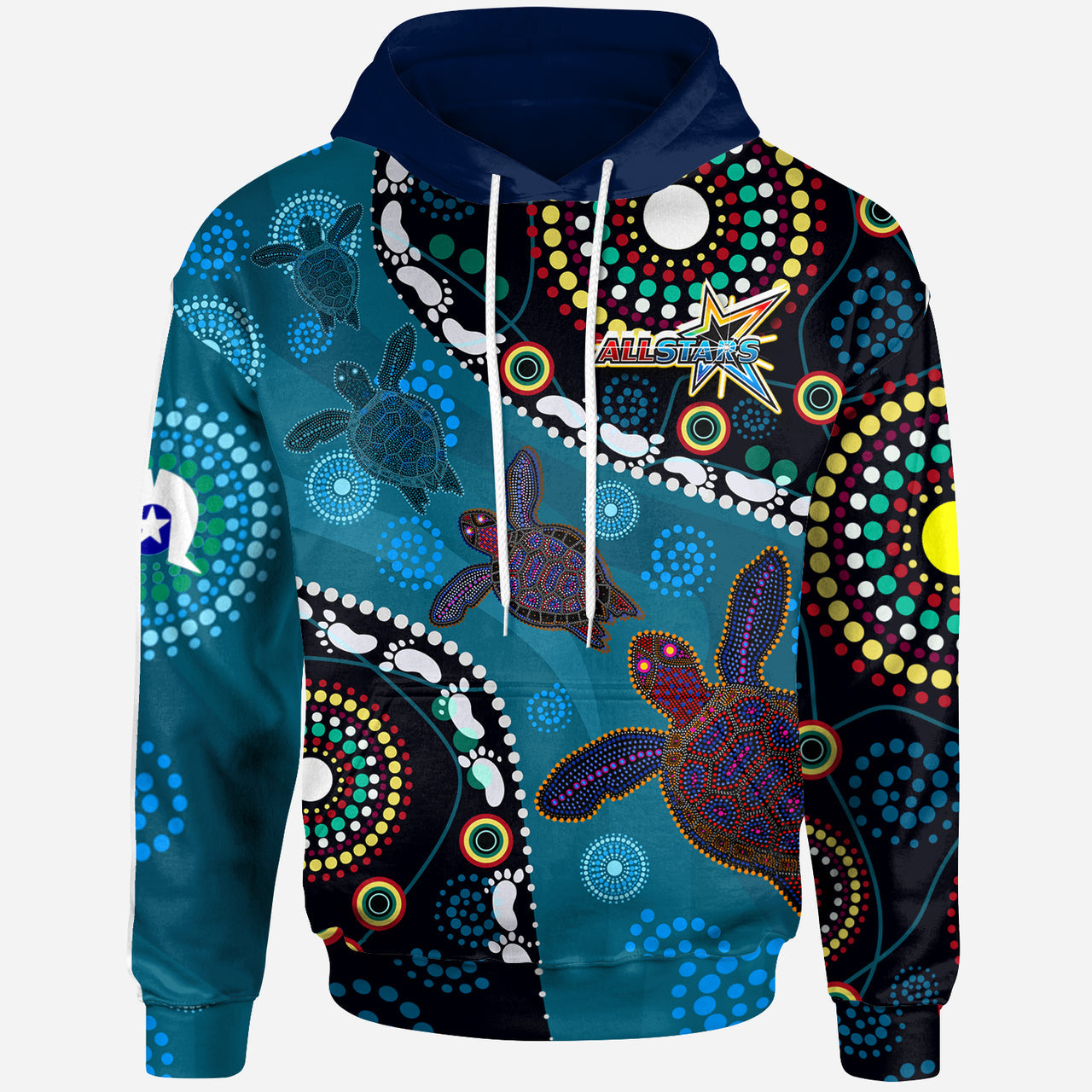 Indigenous All Stars Rugby Custom Hoodie - Dreamtime Turtle With Aboriginal and Torres Strait Islanders Flag RLT13 - Vibe Hoodie Shop