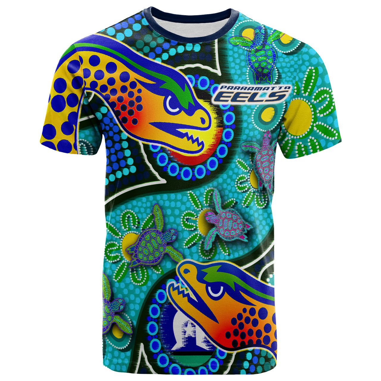 Eels Rugby T shirt - Indigenous Eels With Aboriginal and Torres Strait Islanders Flag RLT13 - Vibe Hoodie Shop