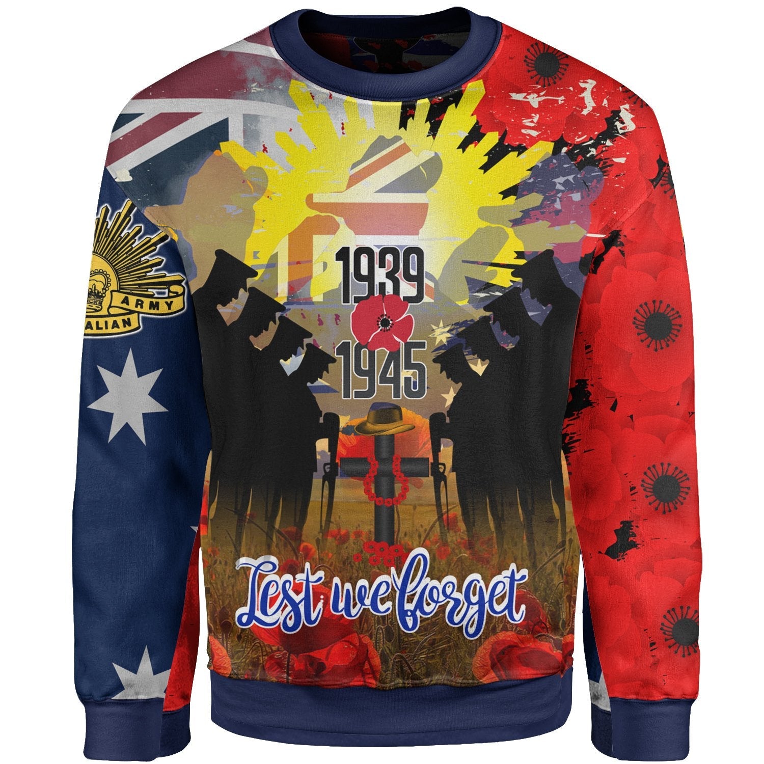 Sweaters - ANZAC Day 2021 World War II Commemoration 1939 - 1945 - Vibe Hoodie Shop