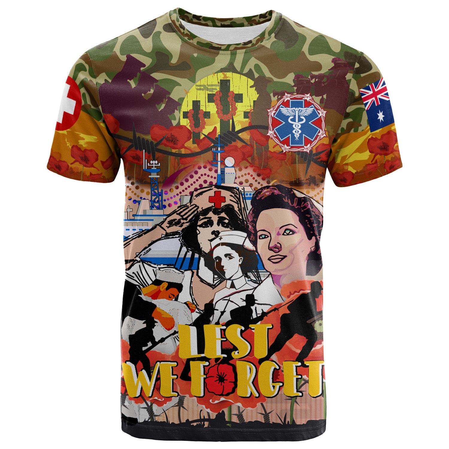 Royal Australian Army Medical Corps T-shirt - Custom Nurses at War Lest We Forget Poppy Anzac Commemoration T-shirt - Vibe Hoodie Shop